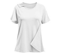 Post Shoulder Surgery Shirts for Women- Short Sleeve-Full Snap-Open Arm Shoulder Recovery Clothing Chemo Clothing, White, L