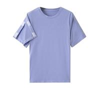 Post Shoulder Surgery Shirts for Women Tear Away Short Sleeve Tops After Rotator Cuff Shirts Chemo Port Adaptive Clothing Crew Neck Cotton T-Shirts Solid Color Blouses Blue