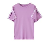 Post Shoulder Surgery Shirts for Women Tear Away Short Sleeve Tops After Rotator Cuff Shirts Chemo Port Adaptive Clothing Crew Neck Cotton T-Shirts Solid Color Blouses Purple