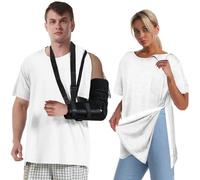 Post Shoulder Surgery Shirts for Women Unisex Snap Tear Away Shirt for Men Short Sleeve Chemo Port Access Adaptive Clothing, White, S