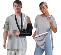 Post Shoulder Surgery Shirts for Women Unisex Snap Tear Away Shirt for Men Short Sleeve Chemo Port Access Adaptive Clothing, Grey, Large
