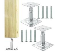 Post Support Height Adjustable, Galvanised 100-150 mm Post Brackets, Screw-On Support Base for Fences, Shelters, Carports, Pergolas, Construction Work (Pack of 2)