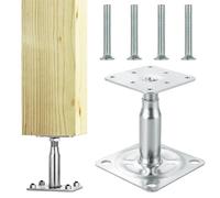 Post Support Height Adjustable, Screw-On, Galvanised, Thick Layer Passivated, Galvanised 100-150 mm Post Support with 4 Screws (Pack of 1)