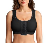 Post Surgery Compression Bras for Women Front Closure Mastectomy Bra with Wide Adjustable Straps Wirefree, Black, M