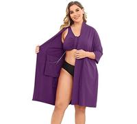Post Surgery Mastectomy Bra Breast Cancer Recovery Robe with Internal Pockets for Post-Surgical Drain, Purple, Medium
