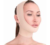 Post Surgical Chin and Neck Lifting Support and Compression Mask, Band, Strap for Women and Men - Double Chin Slimmer, Jowl Tightening Anti-Aging Facial V Shaped Garment (Beige, M)