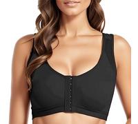 Post-Surgical Front Closure Bra Compression and Support Bra After Breast Augmentation or Surgery Optimal Comfort for Recovery and Light Sport Black