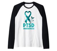 Post-Traumatic Stress Disorder PTSD Awareness Teal Ribbon Raglan Baseball Tee