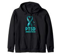 Post-Traumatic Stress Disorder PTSD Awareness Teal Ribbon Zip Hoodie