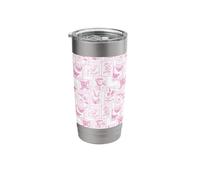 Postage Stamp Pattern Flower Butterfly Strawberry Hot Pink Stainless Steel Insulated Tumbler