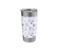 Postage Stamp Pattern Flower Butterfly Strawberry in Blue Stainless Steel Insulated Tumbler