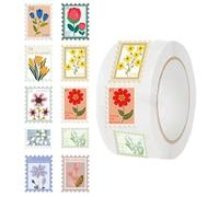 Postage Stamp Stickers - Postage Stamp Floral Stickers Rolls - Self Adhesive Bullet Journaling Labels for Junk Journal Crafts Planners Mail Packaging Business Card Water Bottles