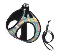 Postal Stationery Print Adjustable Reflective Harness Leash Set For Cats, Dogs And Small Pets, Soft Breathable Mesh Walking Vest With Escape-Proof Lead