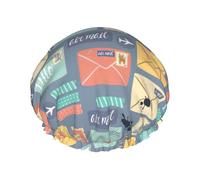Postal Stationery Printed Hair Wrap, Double Layer Shower Cap For Women, Reusable Hair Protector For Bathing