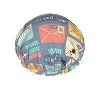 Postal Stationery Printed Shower Cap Waterproof Reusable Elastic Bath Cap Double Layer Adjustable Elastic Band Bath Hair Cap For Women Men Spa Salon