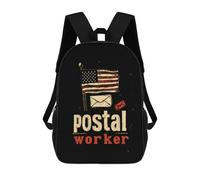 Postal Worker U.S. Flag Printed 17 Inch Daypack Unisex Shoulder Backpacks Travel Laptop Backpack for Women Men