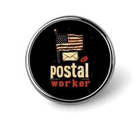 Postal Worker U.S. Flag Round Brooch Pin Lapel Pins Tie Suit Dress Accessories for Men Women Wedding Birthday