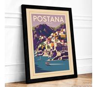 Postana Coastal Escape Vintage Framed Wall Art Print A4 (29.7×21cm) Black, Wall Decor for Living Room, Bedroom, Office & Home, Ready to Hang, Art Gift