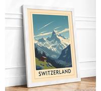 Postcard from Alpine Switzerland Vintage Framed Wall Art Print A1 (84.1×59.4cm) White, Wall Decor for Living Room, Bedroom, Office & Home, Ready to Hang, Art Gift