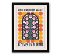 Postcard from Amsterdam Mid-Century Framed Wall Art Print A1 (84.1×59.4cm) Black, Wall Decor for Living Room, Bedroom, Office & Home, Ready to Hang, Art Gift