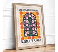 Postcard from Amsterdam Mid-Century Framed Wall Art Print A2 (59.4×42cm) Oak, Wall Decor for Living Room, Bedroom, Office & Home, Ready to Hang, Art Gift