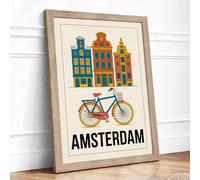 Postcard from Amsterdam Retro Framed Wall Art Print A2 (59.4×42cm) Oak, Wall Decor for Living Room, Bedroom, Office & Home, Ready to Hang, Art Gift