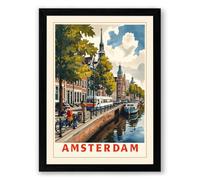 Postcard from Amsterdam Vintage Framed Wall Art Print A1 (84.1×59.4cm) Black, Wall Decor for Living Room, Bedroom, Office & Home, Ready to Hang, Art Gift