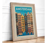 Postcard from Amsterdam Vintage Framed Wall Art Print A1 (84.1×59.4cm) Oak, Wall Decor for Living Room, Bedroom, Office & Home, Ready to Hang, Art Gift