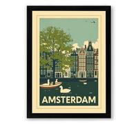 Postcard from Amsterdam Vintage Framed Wall Art Print A3 (42×29.7cm) Black, Wall Decor for Living Room, Bedroom, Office & Home, Ready to Hang, Art Gift