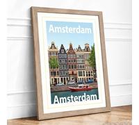 Postcard from Amsterdam Vintage Framed Wall Art Print A3 (42×29.7cm) Oak, Wall Decor for Living Room, Bedroom, Office & Home, Ready to Hang, Art Gift