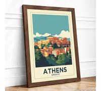 Postcard from Athens Vintage Framed Wall Art Print A3 (42×29.7cm) Walnut, Wall Decor for Living Room, Bedroom, Office & Home, Ready to Hang, Art Gift