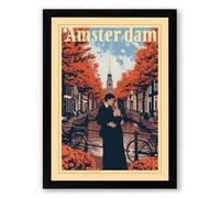 Postcard from Autumn Amsterdam Vintage Framed Wall Art Print A1 (84.1×59.4cm) Black, Wall Decor for Living Room, Bedroom, Office & Home, Ready to Hang, Art Gift