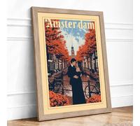 Postcard from Autumn Amsterdam Vintage Framed Wall Art Print A2 (59.4×42cm) Oak, Wall Decor for Living Room, Bedroom, Office & Home, Ready to Hang, Art Gift