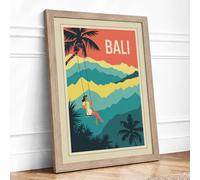 Postcard from Bali Vintage Framed Wall Art Print A1 (84.1×59.4cm) Oak, Wall Decor for Living Room, Bedroom, Office & Home, Ready to Hang, Art Gift