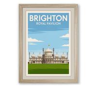 Postcard from Brighton Vintage Framed Wall Art Print A3 (42×29.7cm) Oak, Wall Decor for Living Room, Bedroom, Office & Home, Ready to Hang, Art Gift