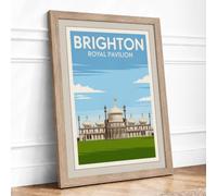 Postcard from Brighton Vintage Framed Wall Art Print A3 Oak