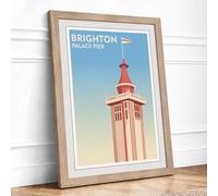 Postcard from Brighton Vintage Framed Wall Art Print A4 Oak