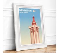 Postcard from Brighton Vintage Framed Wall Art Print A4 White