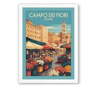 Postcard from Campo dei Fiori Vintage Framed Wall Art Print A1 (84.1×59.4cm) White, Wall Decor for Living Room, Bedroom, Office & Home, Ready to Hang, Art Gift