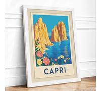 Postcard from Capri Art Deco Framed Wall Art Print A2 (59.4×42cm) White, Wall Decor for Living Room, Bedroom, Office & Home, Ready to Hang, Art Gift