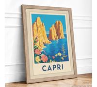 Postcard from Capri Art Deco Framed Wall Art Print A3 (42×29.7cm) Oak, Wall Decor for Living Room, Bedroom, Office & Home, Ready to Hang, Art Gift