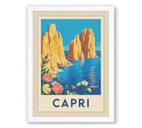 Postcard from Capri Art Deco Framed Wall Art Print A4 (29.7×21cm) White, Wall Decor for Living Room, Bedroom, Office & Home, Ready to Hang, Art Gift