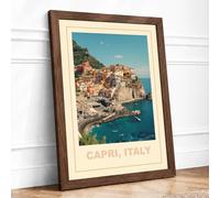 Postcard from Capri Vintage Framed Wall Art Print A1 (84.1×59.4cm) Walnut, Wall Decor for Living Room, Bedroom, Office & Home, Ready to Hang, Art Gift