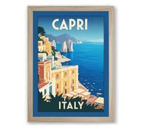Postcard from Capri Vintage Framed Wall Art Print A4 (29.7×21cm) Oak, Wall Decor for Living Room, Bedroom, Office & Home, Ready to Hang, Art Gift
