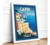 Postcard from Capri Vintage Framed Wall Art Print A4 (29.7×21cm) White, Wall Decor for Living Room, Bedroom, Office & Home, Ready to Hang, Art Gift