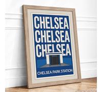 Postcard from Chelsea Park Vintage Framed Wall Art Print A1 (84.1×59.4cm) Oak, Wall Decor for Living Room, Bedroom, Office & Home, Ready to Hang, Art Gift