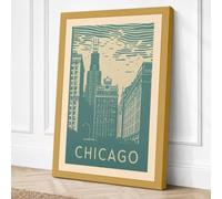 Postcard from Chicago Art Canvas Wall Art Print 18x12 Inch (46 x 30 cm)