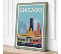 Postcard from Chicago Vintage Canvas Wall Art Print 18x12 Inch (46 x 30 cm)