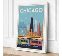 Postcard from Chicago Vintage Canvas Wall Art Print 18x12 Inch (46 x 30 cm)