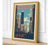 Postcard from Chicago Vintage Canvas Wall Art Print 18x12 Inch (46 x 30 cm)